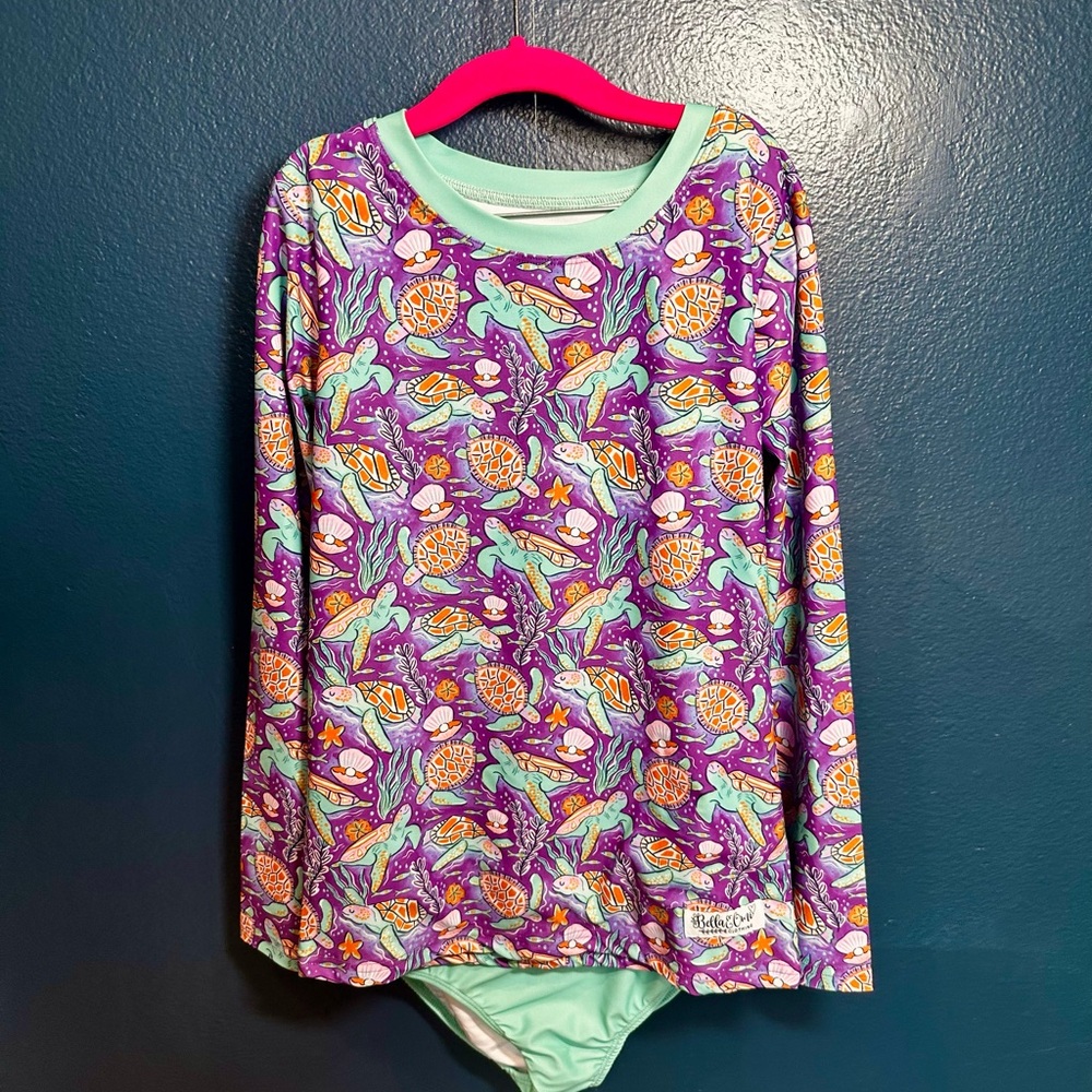 Kids Swim Rashguard - Sea Life Design in Purple and Mint
